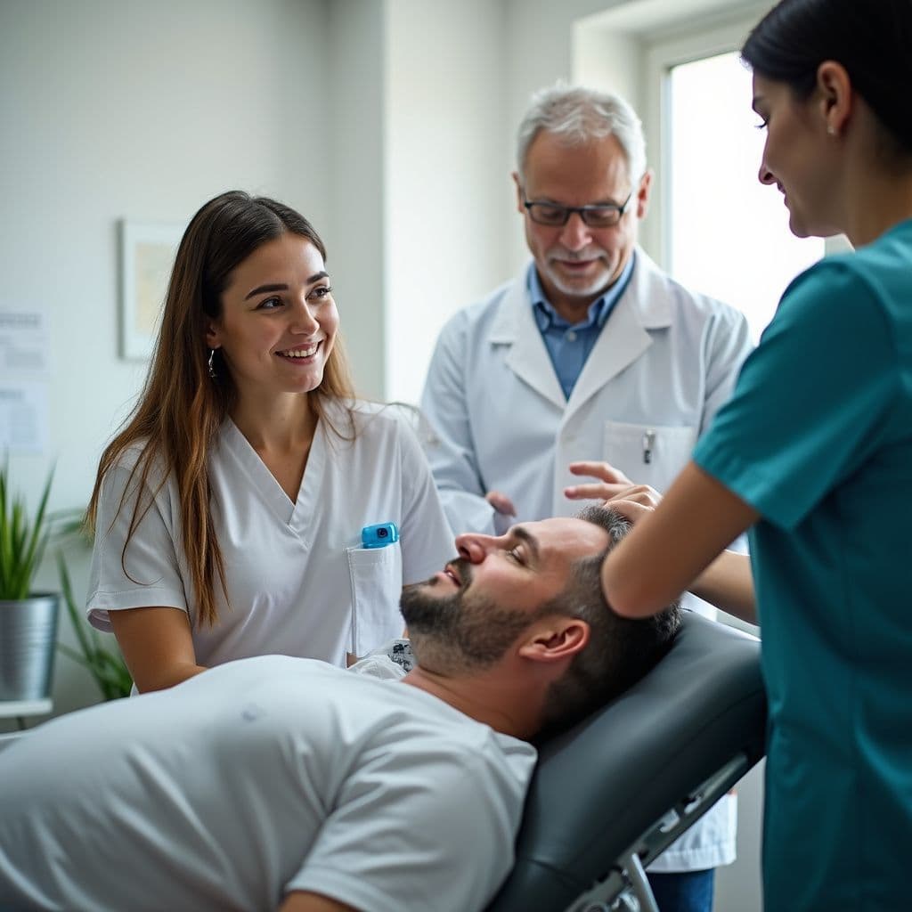 Care team attending to a patient in a treatment setting