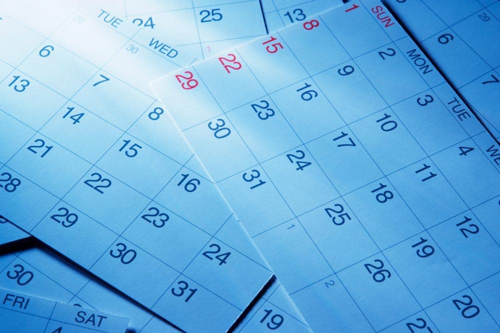 Calendar pages marking follow-up appointment dates